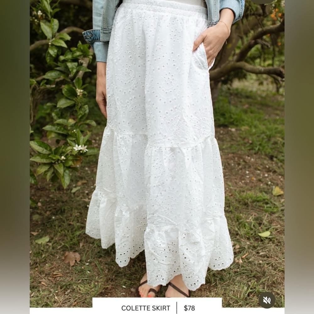 Carly Jean Los Angeles White Eyelet Tiered Maxi Skirt